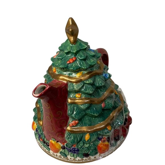 Bella Casa By GANZ Kitchen Christmas Tree Teapot With Gold Star On Top Large 6"‎ - Picture 11 of 15
